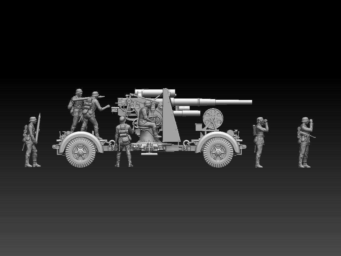 Flak 88 and soldiers 3D print model_17