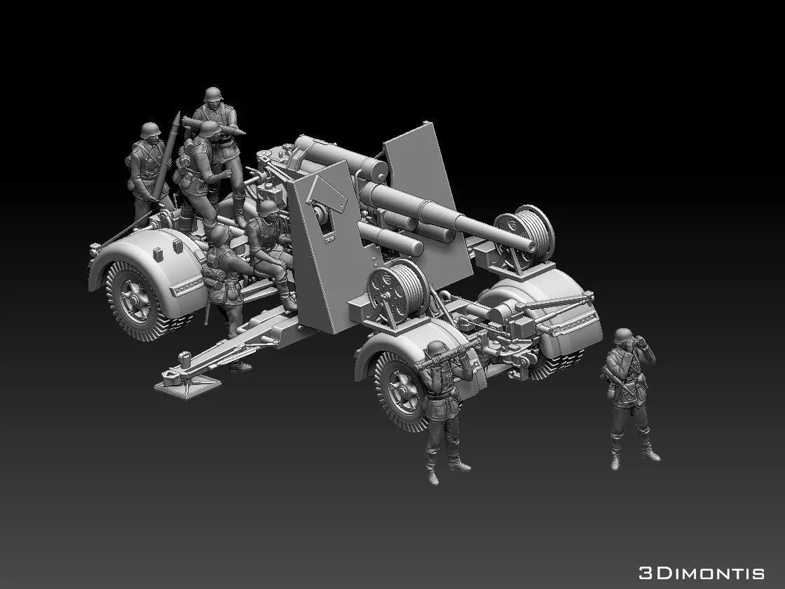 Flak 88 and soldiers 3D print model_0
