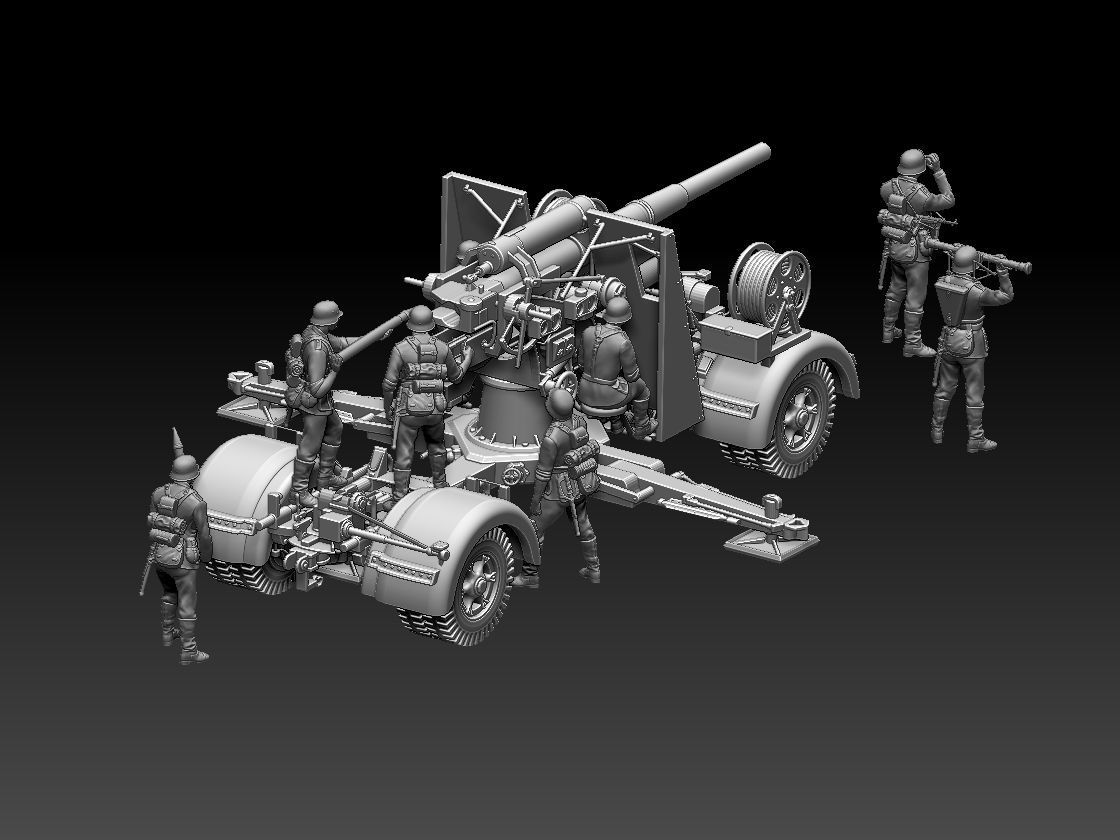 Flak 88 and soldiers 3D print model_18