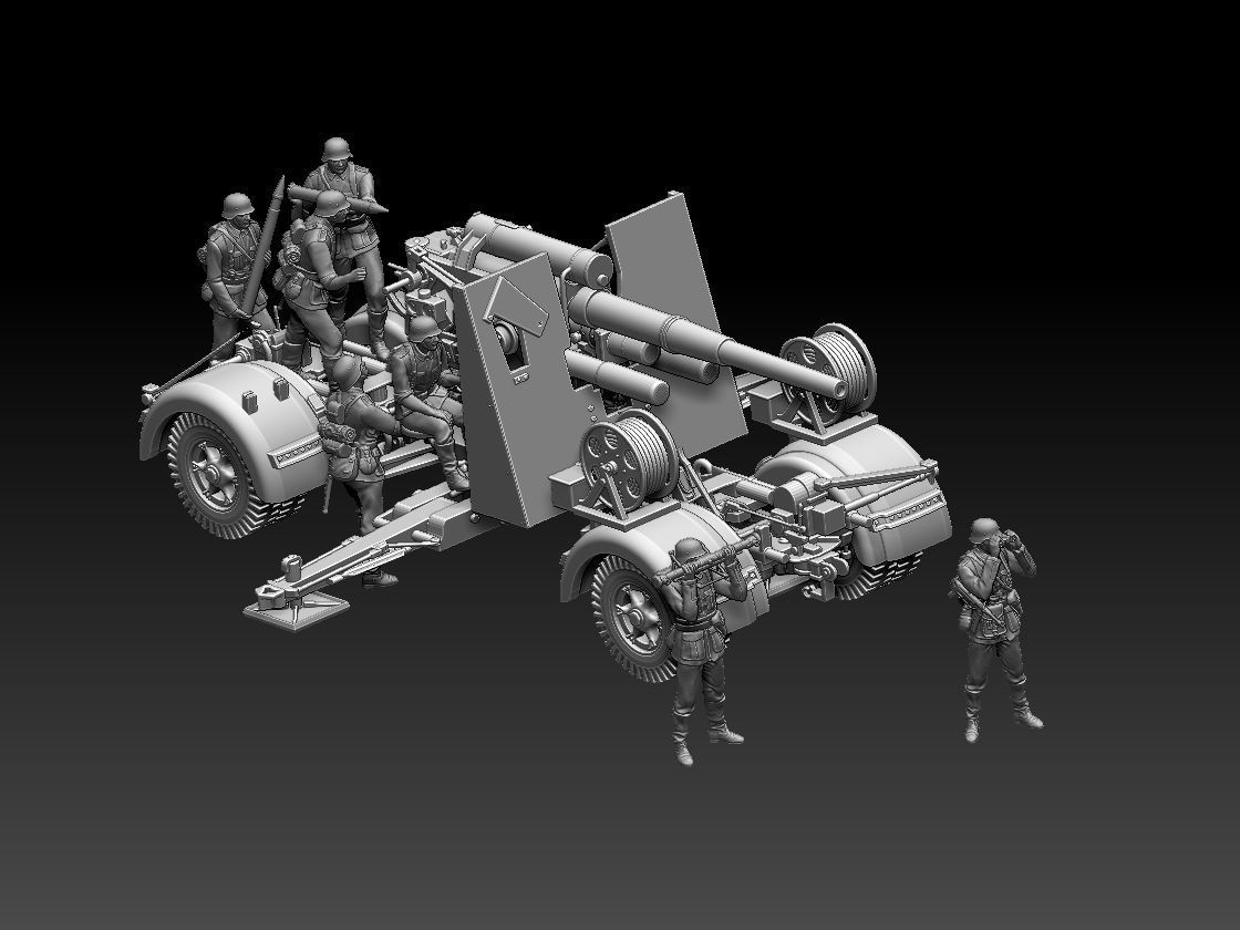 Flak 88 and soldiers 3D print model_20