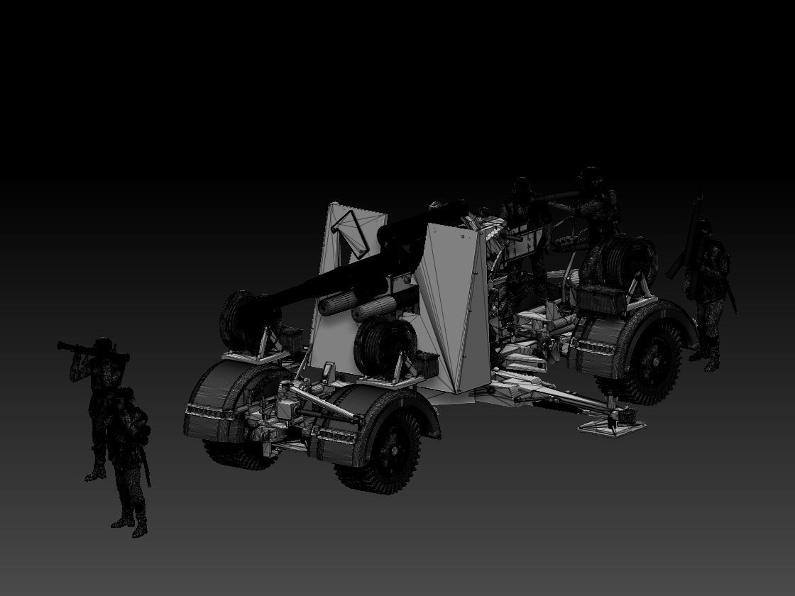Flak 88 and soldiers 3D print model_25