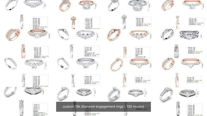 custom 18k diamond engagement rings 3D Model Collection