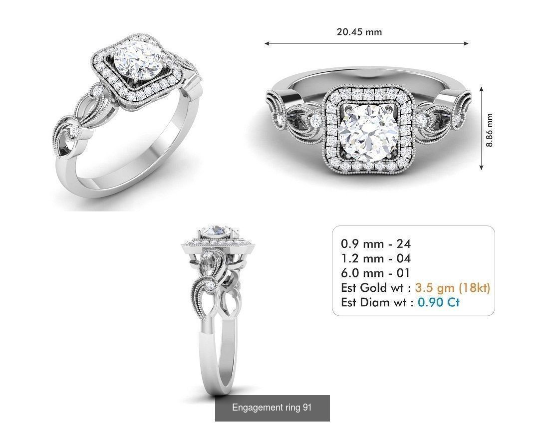 custom 18k diamond engagement rings 3D Model Collection_109