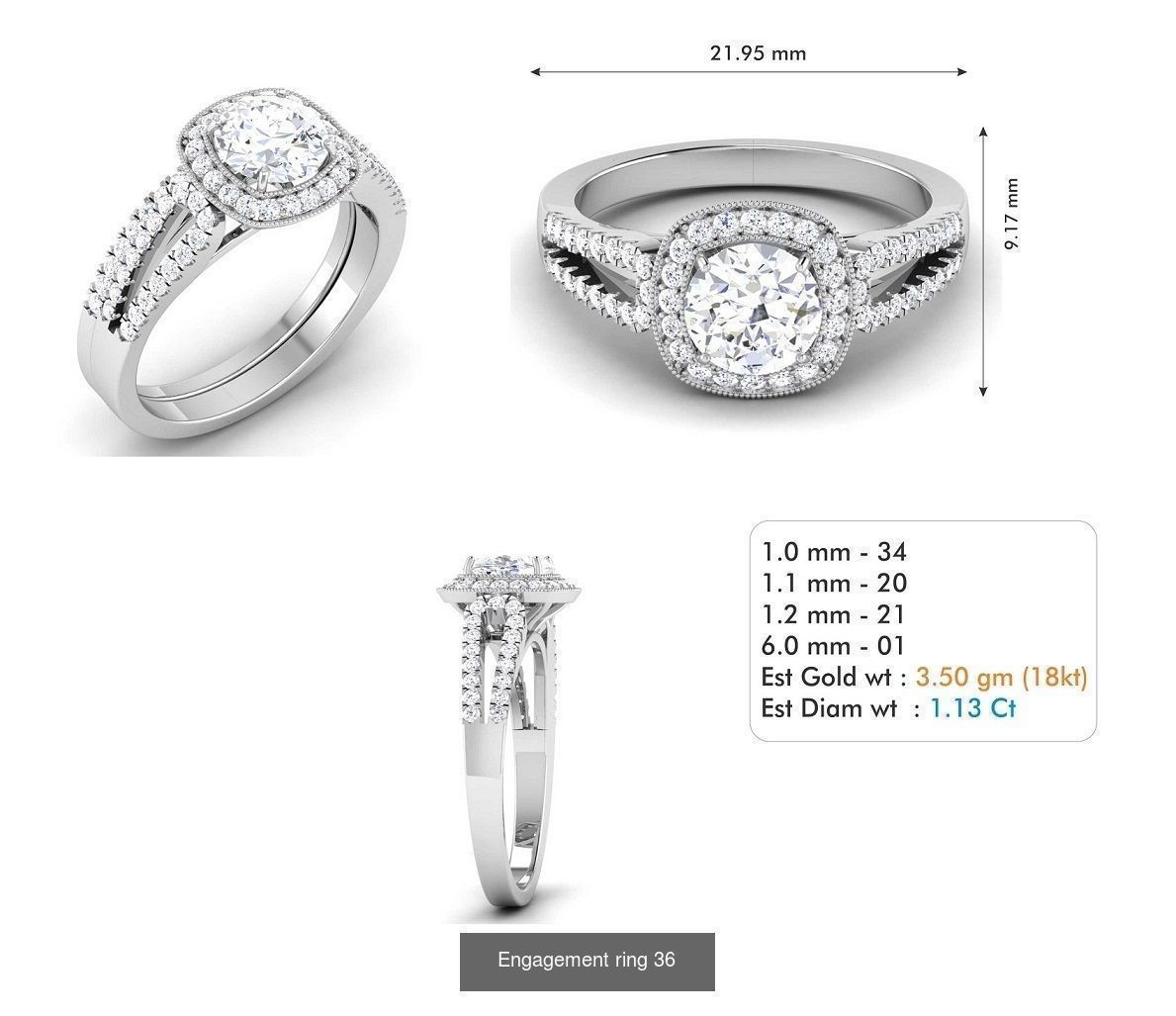 custom 18k diamond engagement rings 3D Model Collection_54
