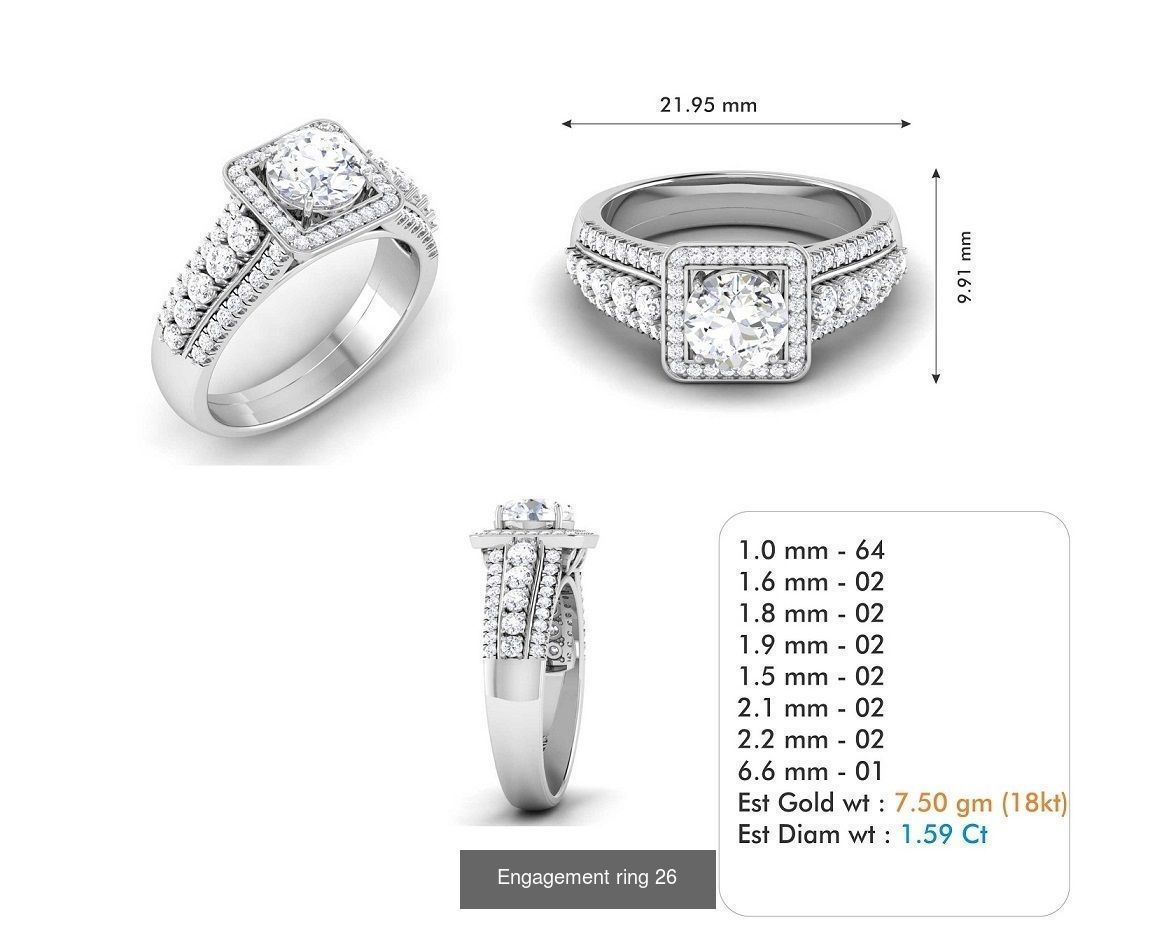 custom 18k diamond engagement rings 3D Model Collection_44