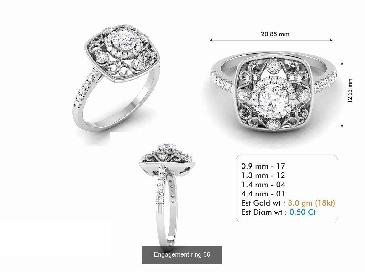 custom 18k diamond engagement rings 3D Model Collection_104