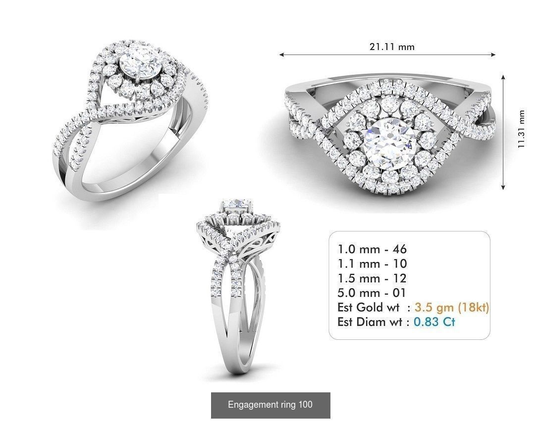 custom 18k diamond engagement rings 3D Model Collection_118