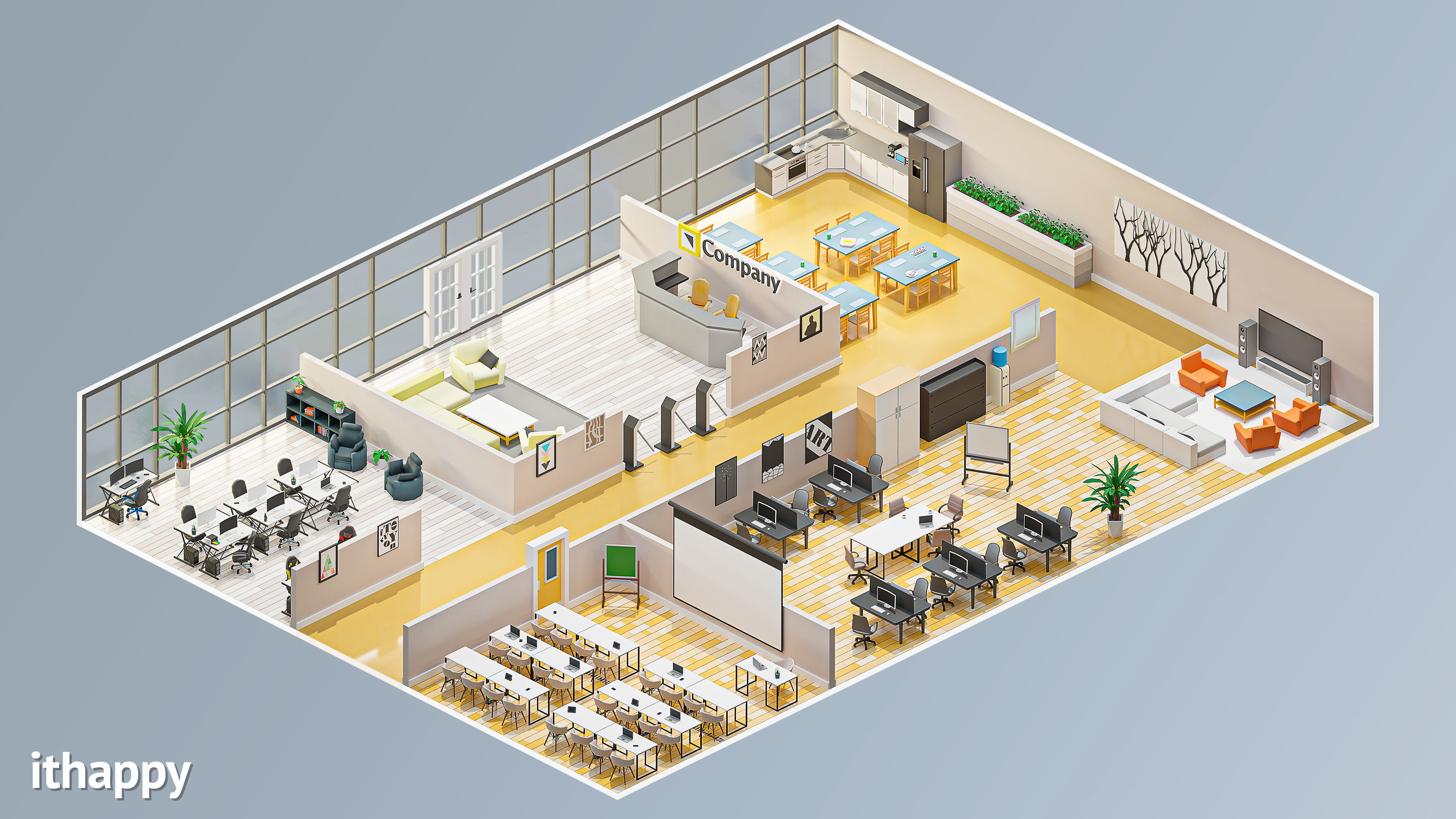 Office 2 Low-poly 3D model_4