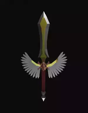 low poly sword model with wings for games