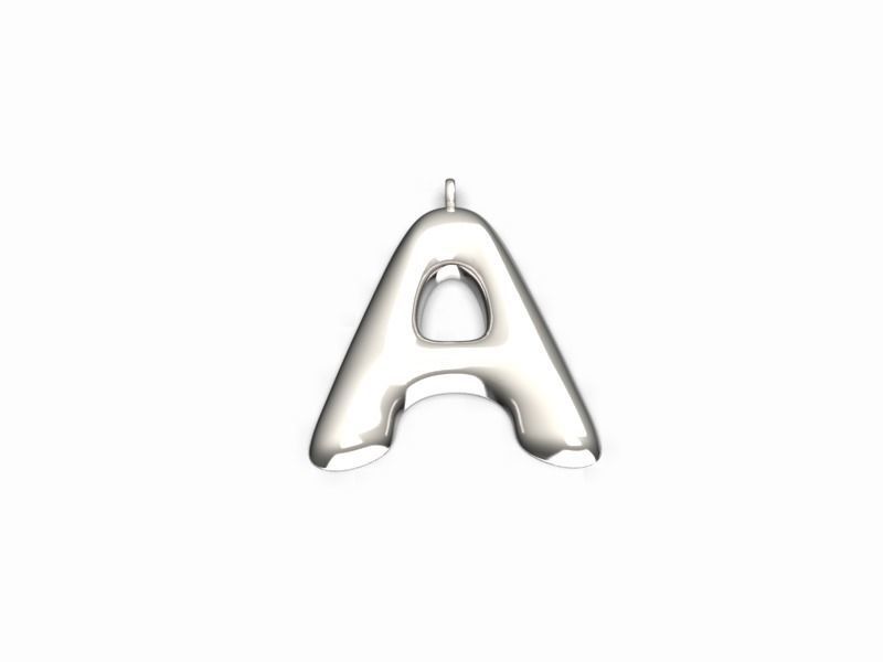 Letter A puffy design pendant charms  3D print model_2