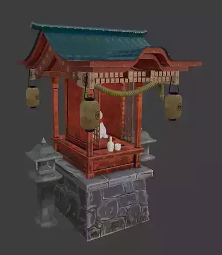 Japanese Temple - Manekineko Low-poly 3D model