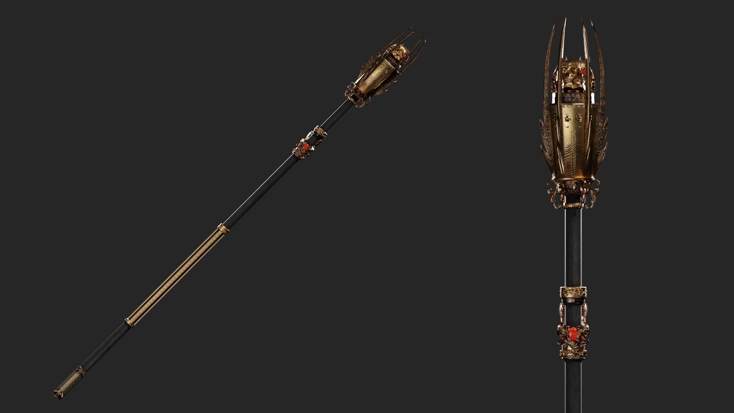 Cursed staff Low-poly 3D model_3