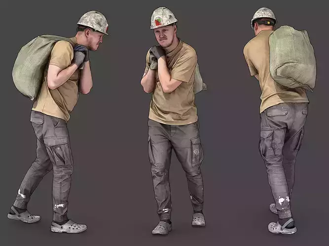 Worker Carries a Bag on His Shoulder 3D model