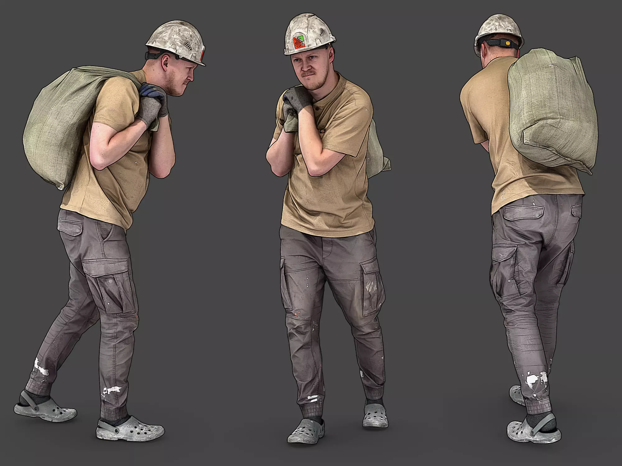 Worker Carries a Bag on His Shoulder 3D model_0