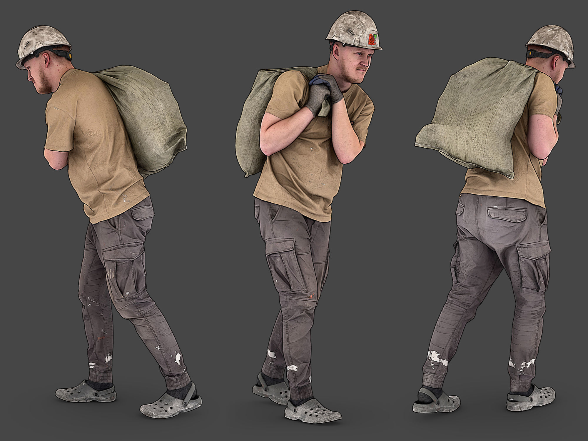 Worker Carries a Bag on His Shoulder 3D model_4
