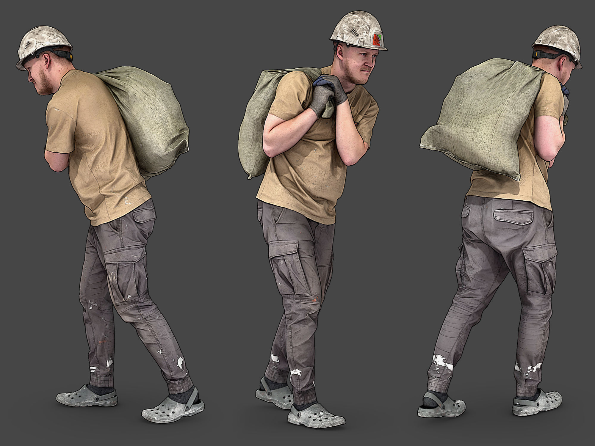Worker Carries a Bag on His Shoulder 3D model_3