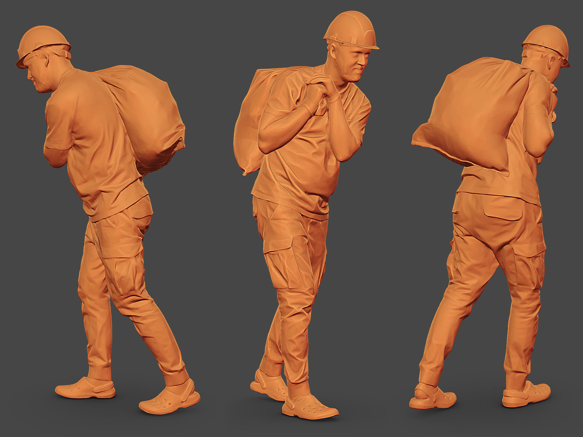 Worker Carries a Bag on His Shoulder 3D model_5