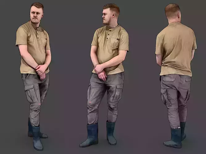 Worker in Rubber Boots 3D model