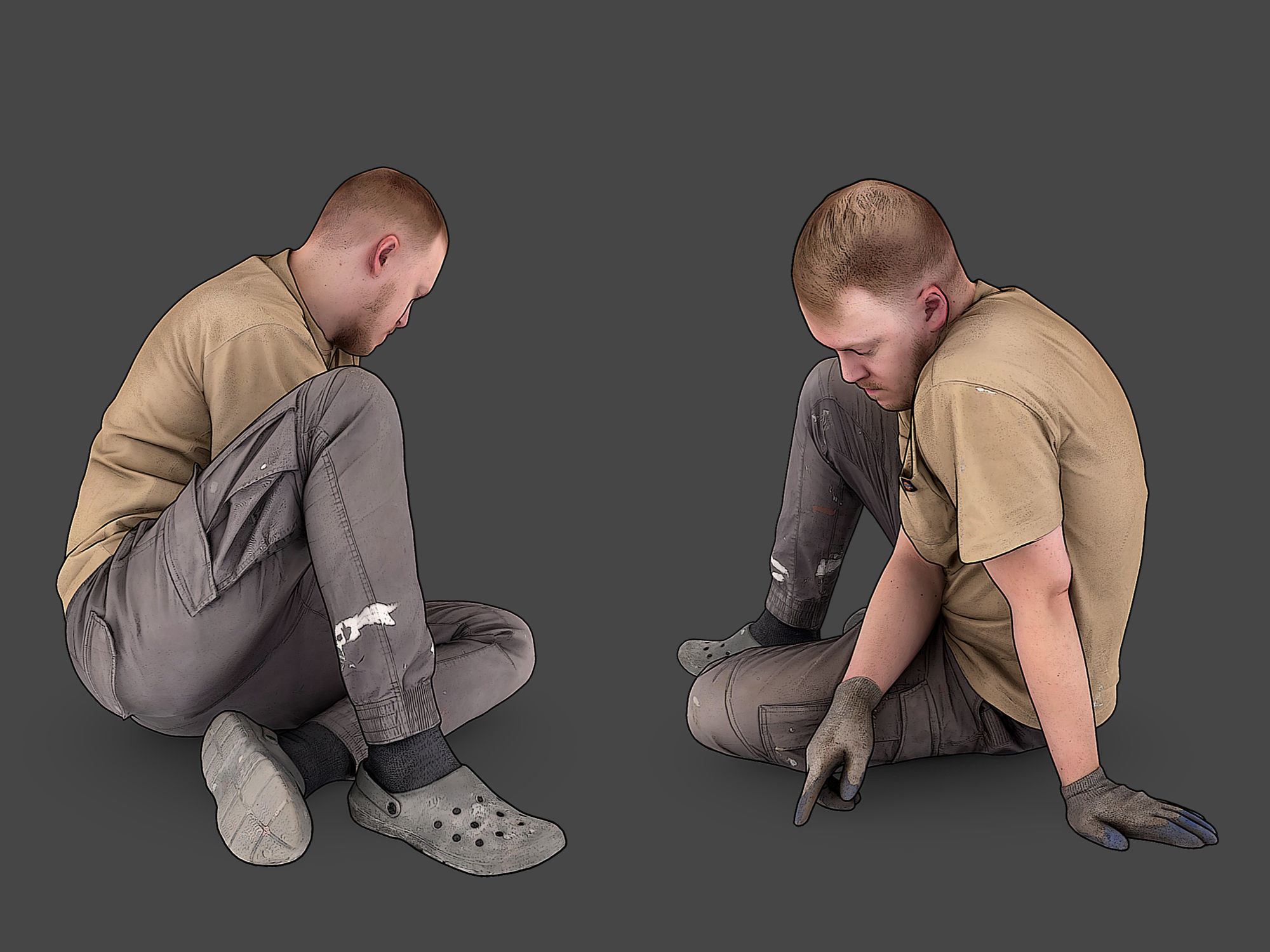 Worker Sitting on the Floor 3D model_4
