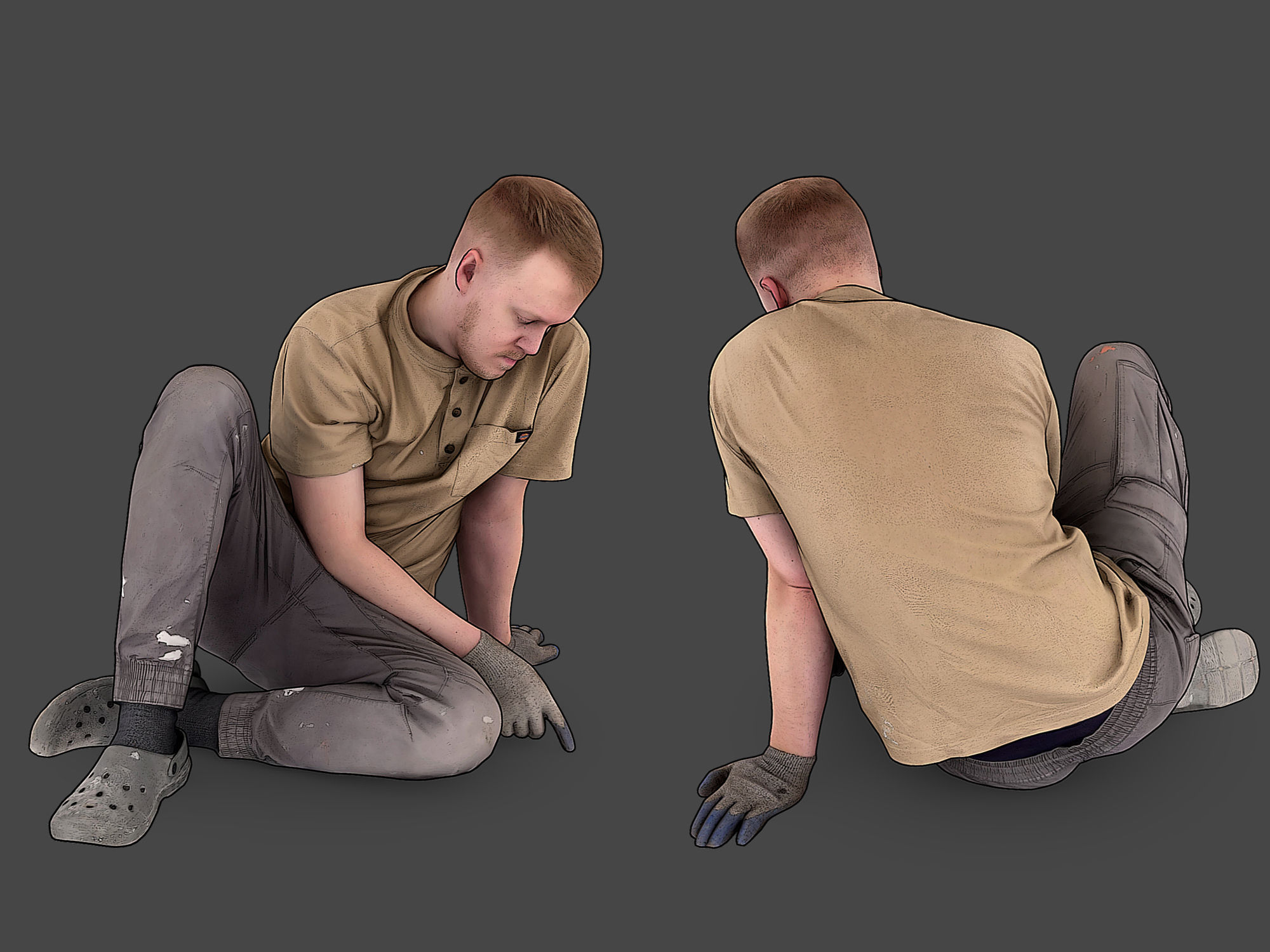 Worker Sitting on the Floor 3D model_1