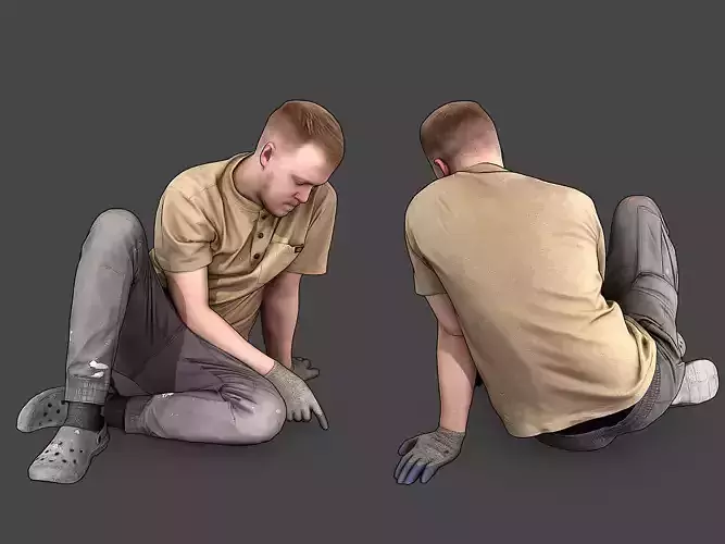 Worker Sitting on the Floor 3D model