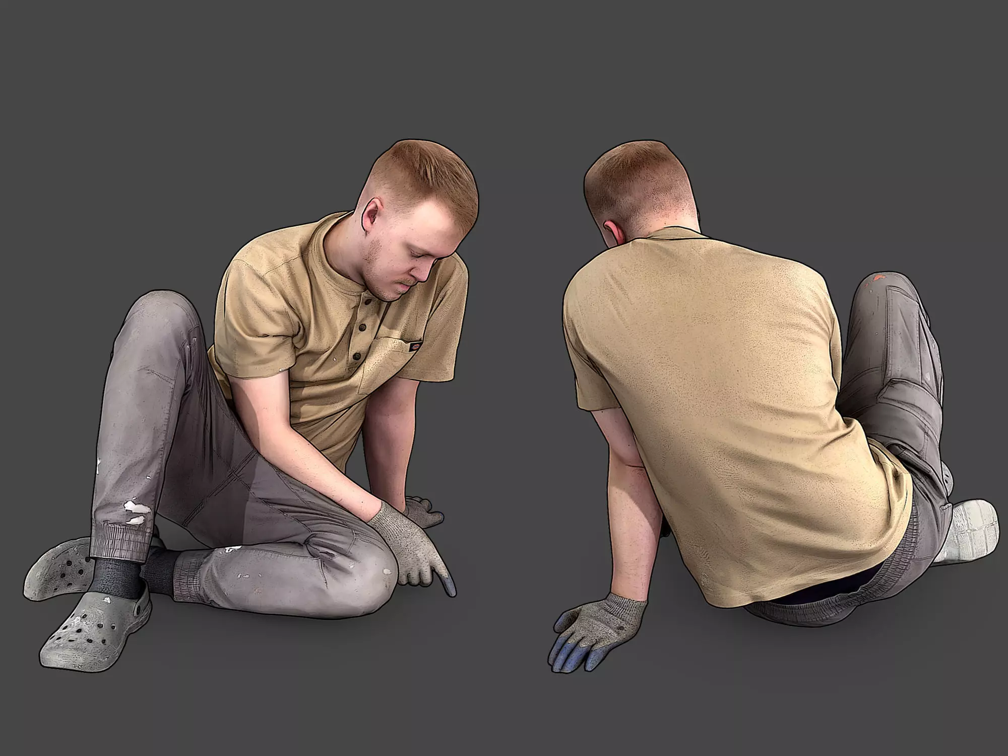 Worker Sitting on the Floor 3D model_0