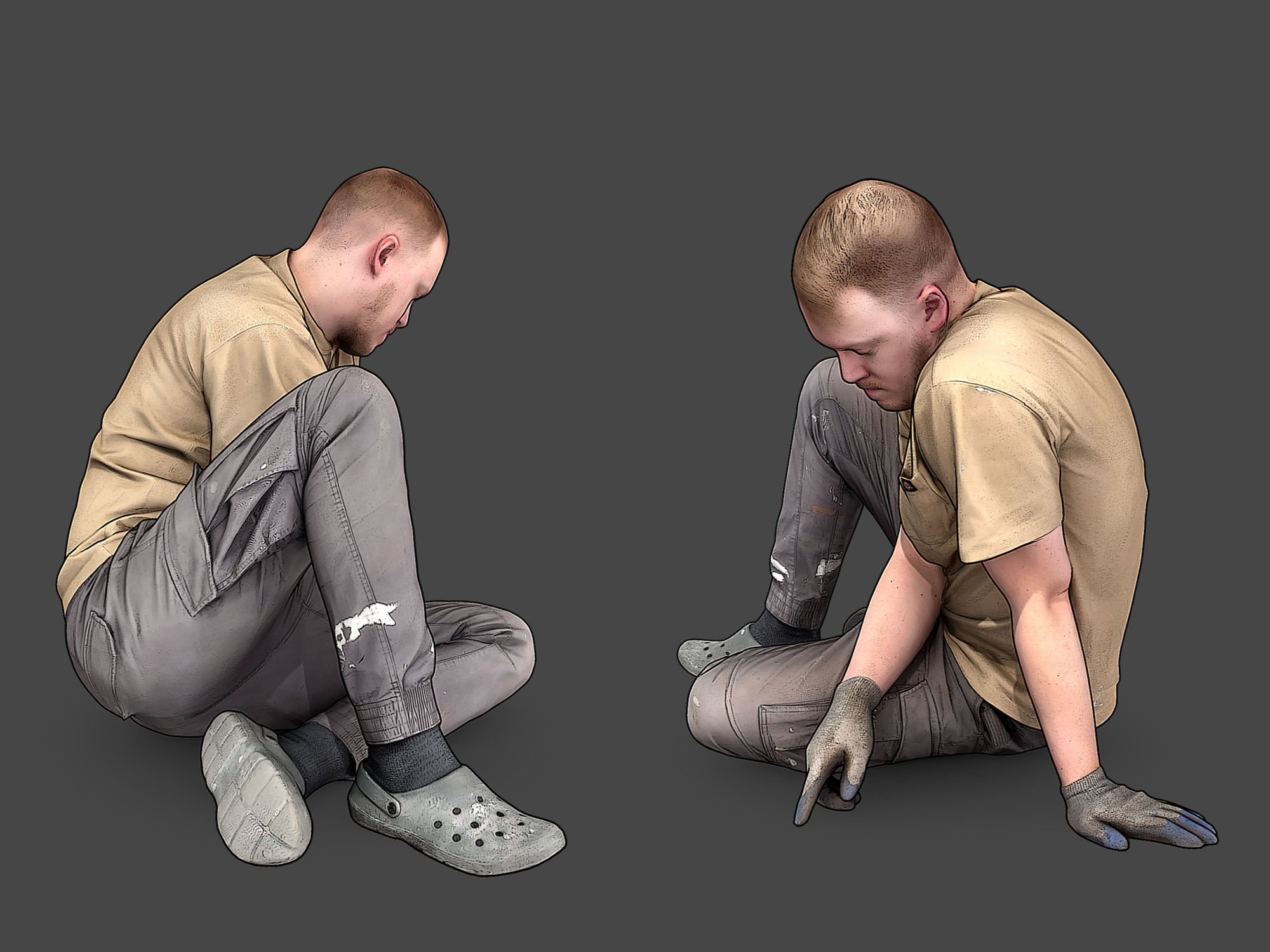 Worker Sitting on the Floor 3D model_3