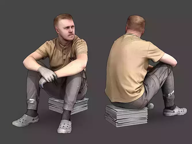 Worker Sitting on Ceramic Tiles 3D model