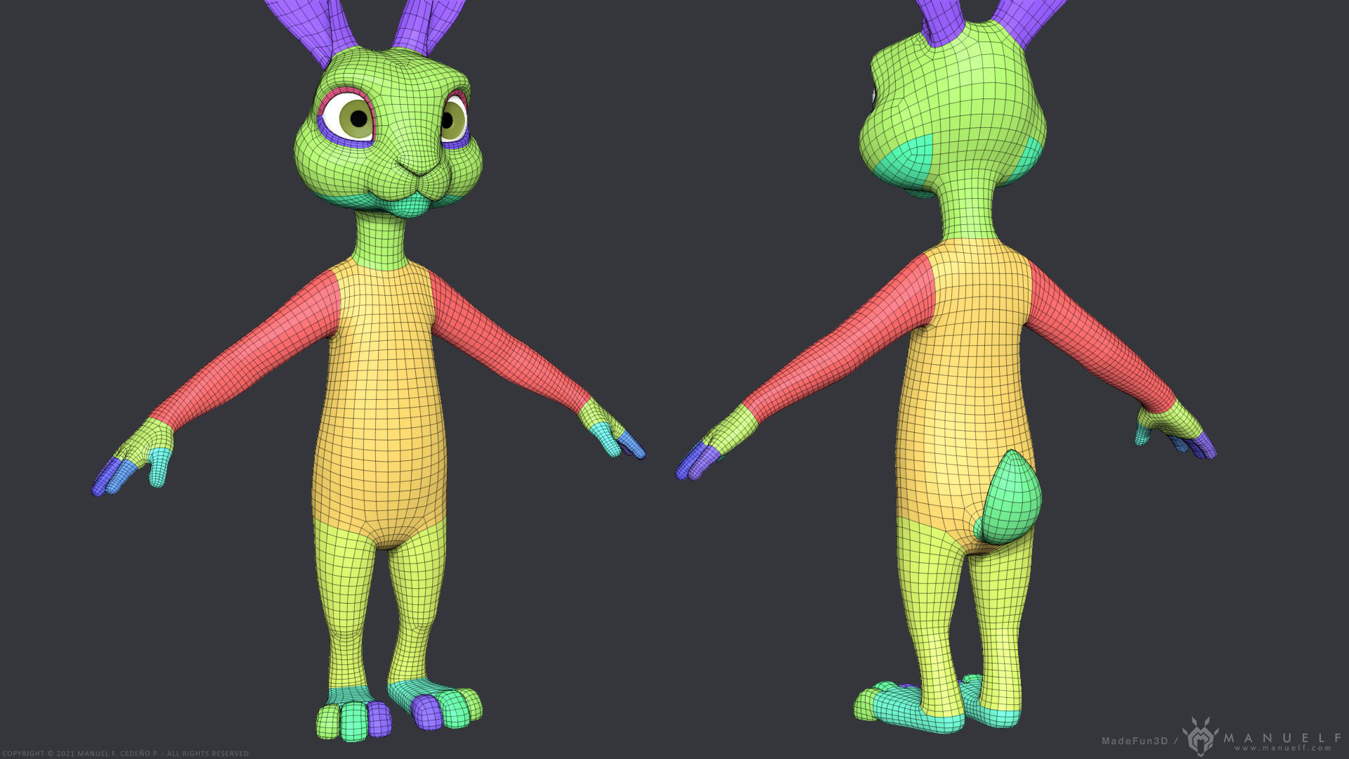 Stylized Cartoon Rabbit - Biped 3D model_12