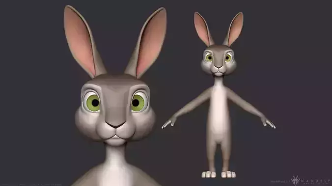 Stylized Cartoon Rabbit - Biped 3D model