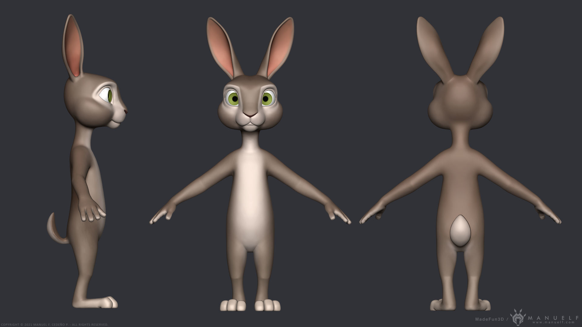Stylized Cartoon Rabbit - Biped 3D model_3