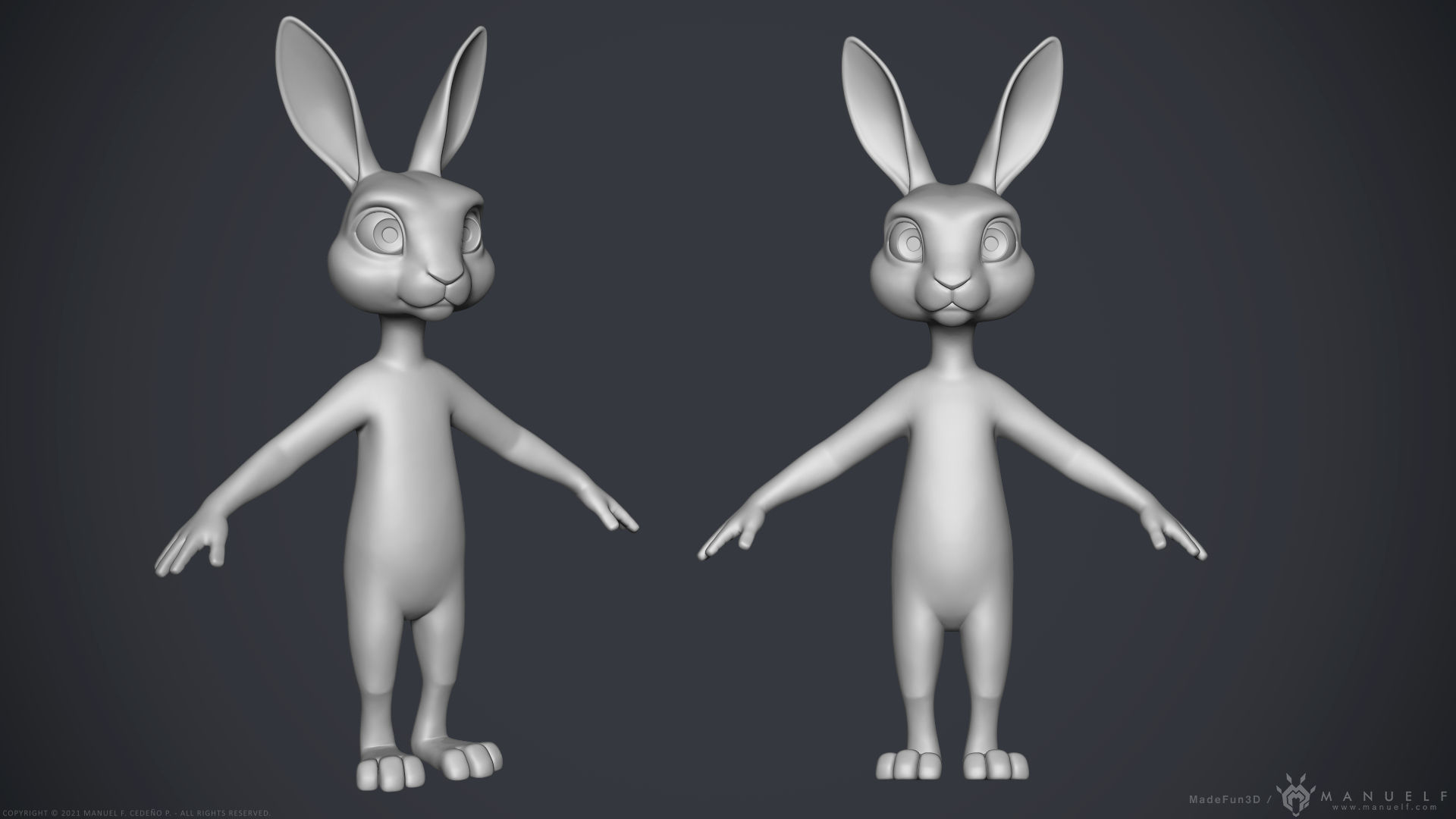 Stylized Cartoon Rabbit - Biped 3D model_16