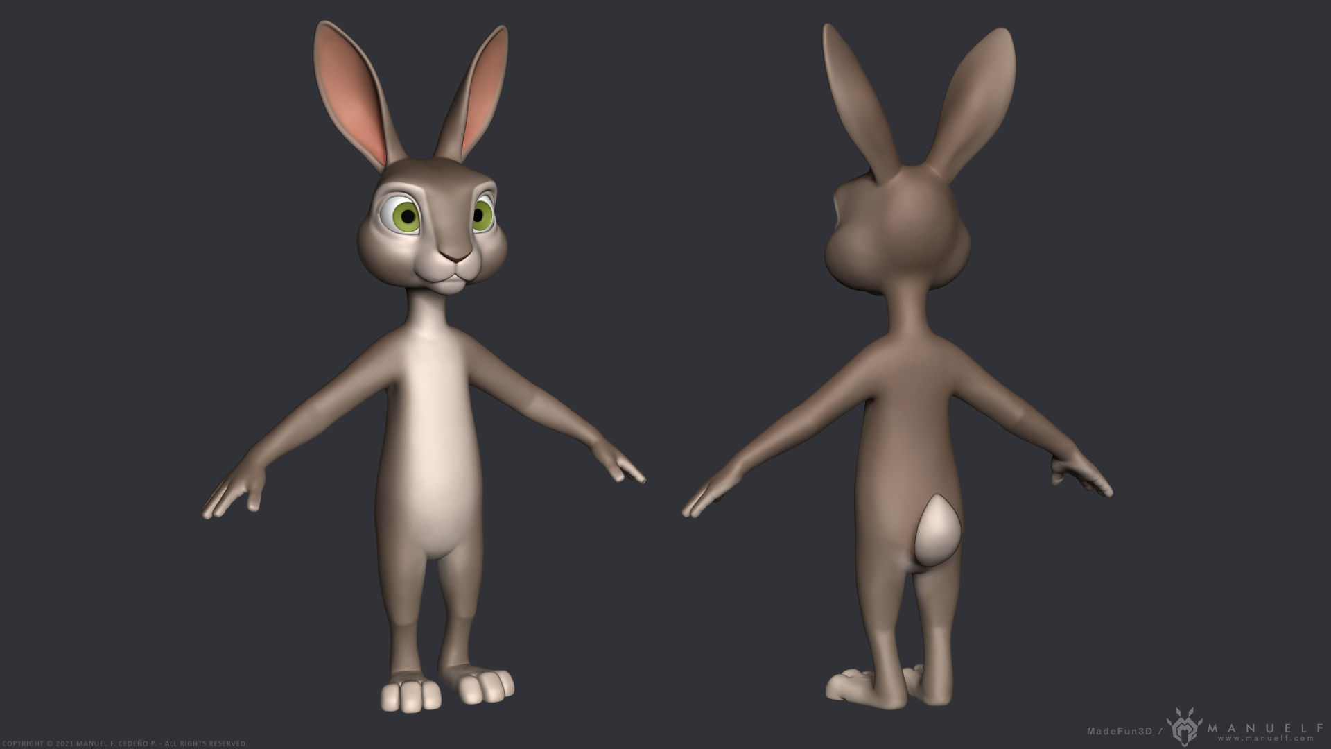 Stylized Cartoon Rabbit - Biped 3D model_2
