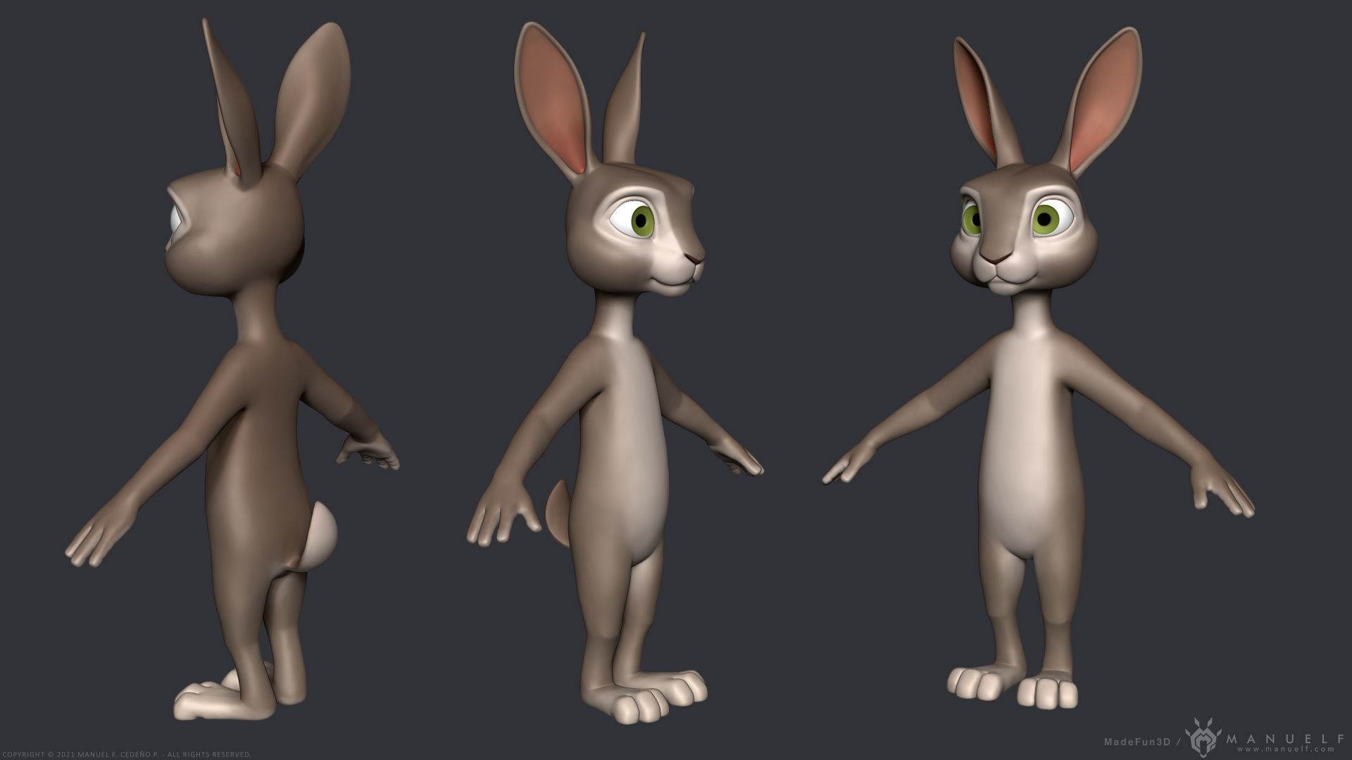 Stylized Cartoon Rabbit - Biped 3D model_4