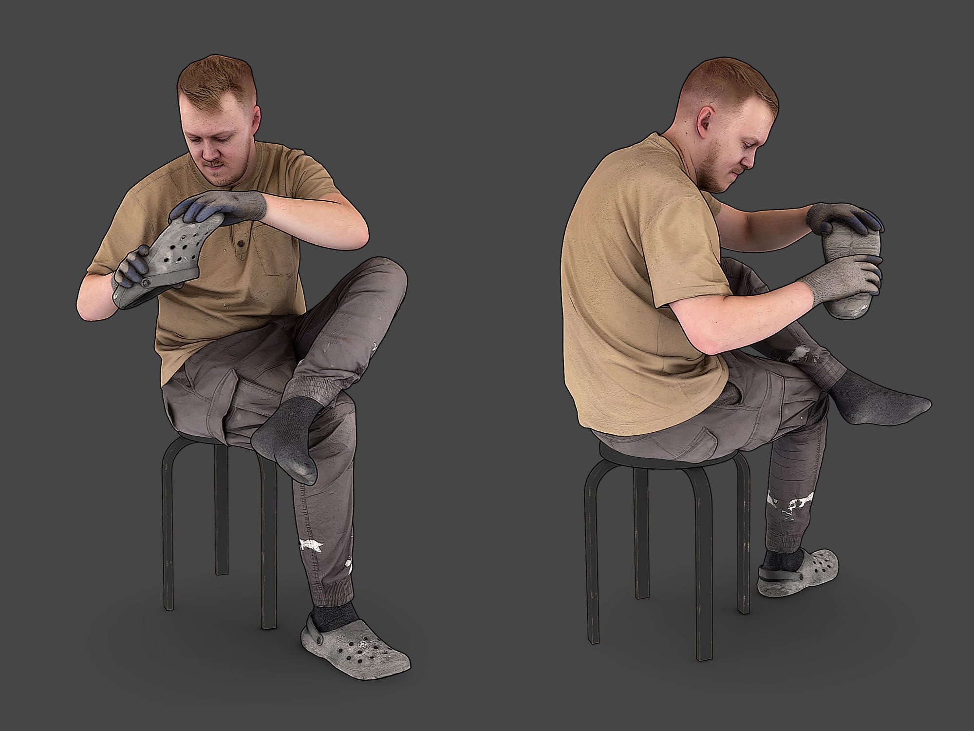 Worker in a Sand T-shirt 3D Model Collection_3