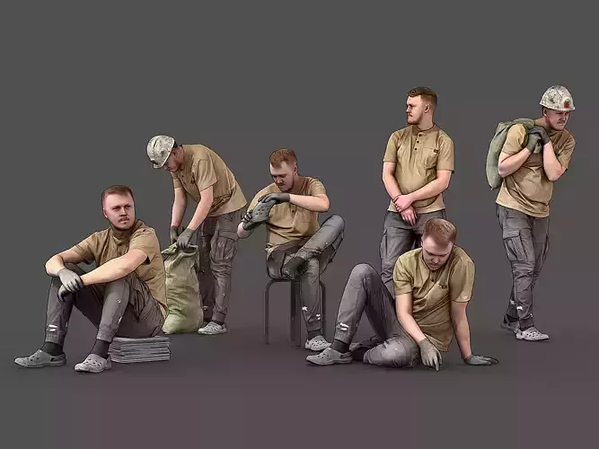 Worker in a Sand T-shirt 3D Model Collection