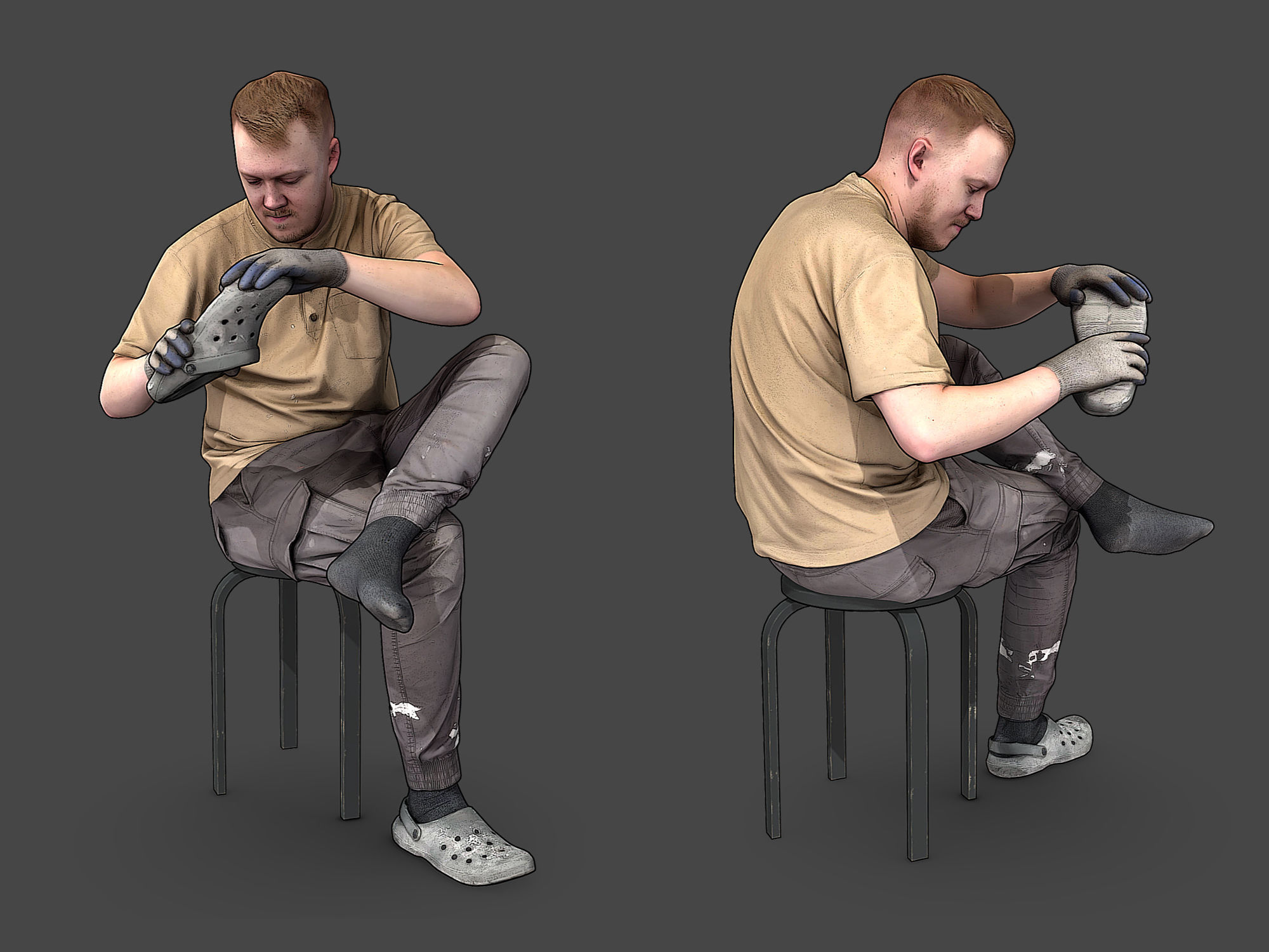 Worker in a Sand T-shirt 3D Model Collection_2