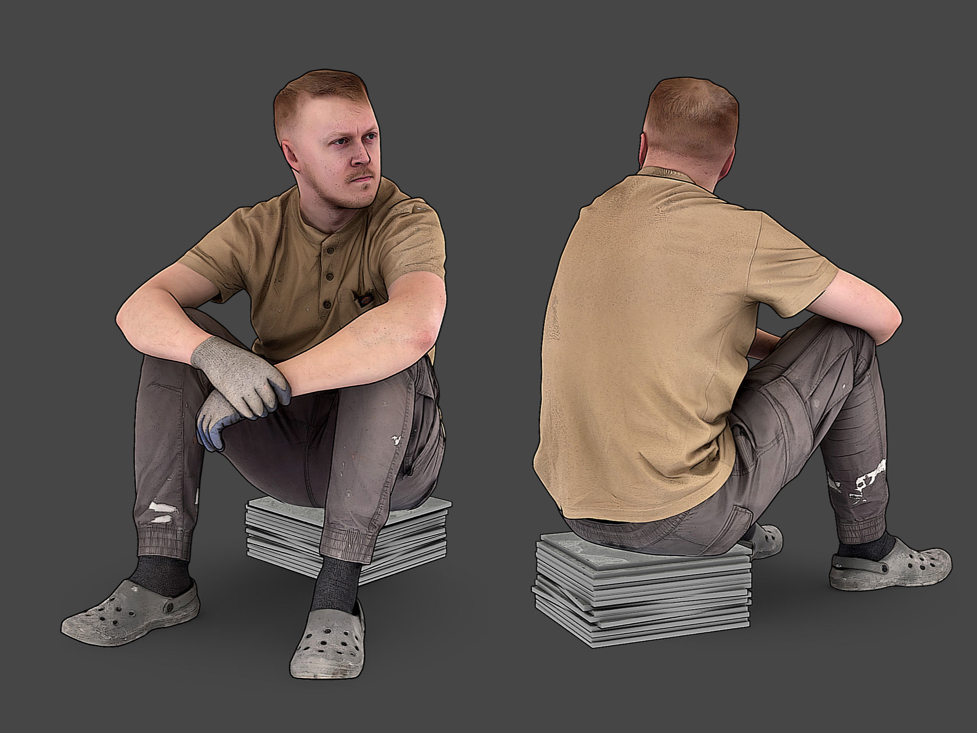 Worker in a Sand T-shirt 3D Model Collection_15