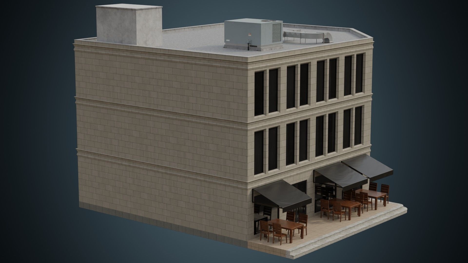 Building 18 Low-poly 3D model_2