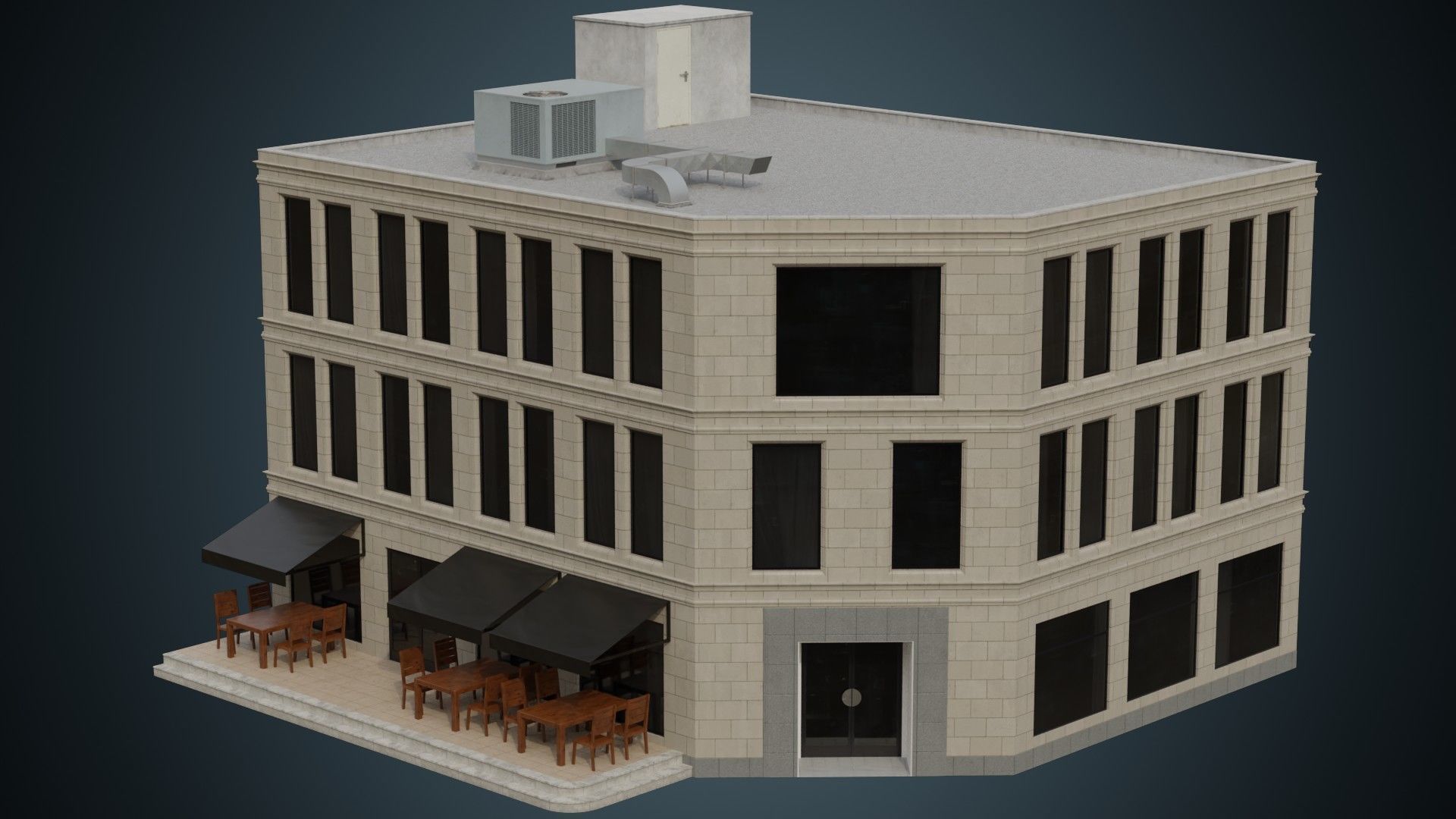 Building 18 Low-poly 3D model_1
