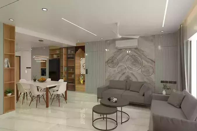 living-dining-kitchen modern living room and dining area