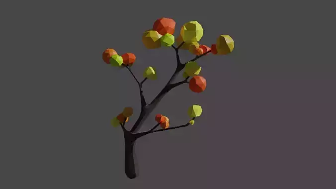 Low-poly tree with orange and leaves