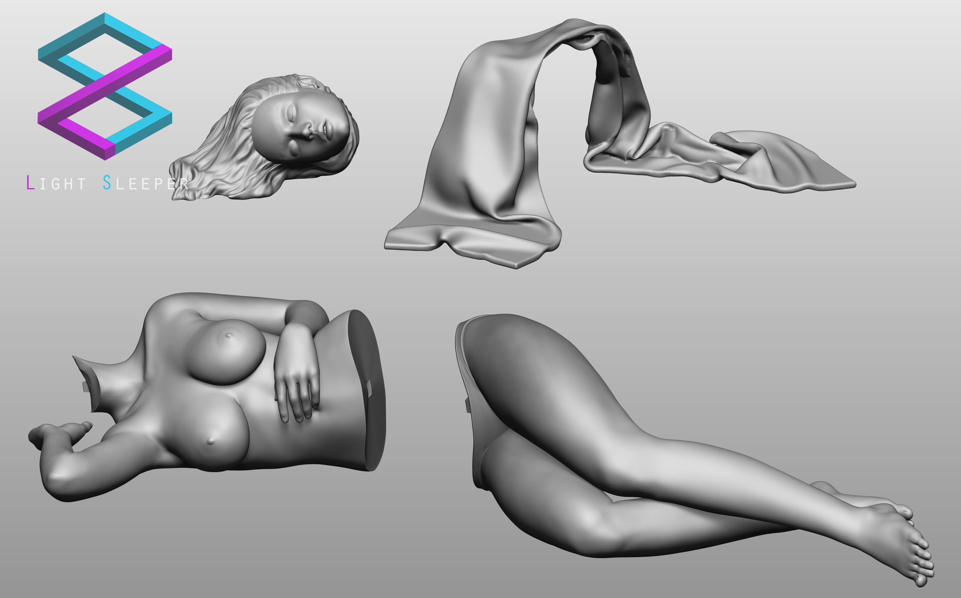 Sleeping girl 3D print model_10