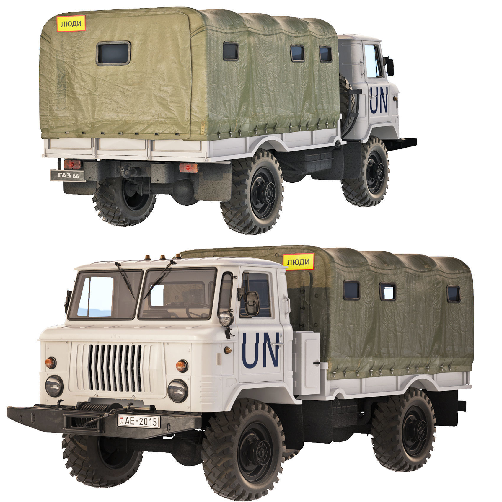 GAZ 66 A 1967 tarpaulin body 3D model_2