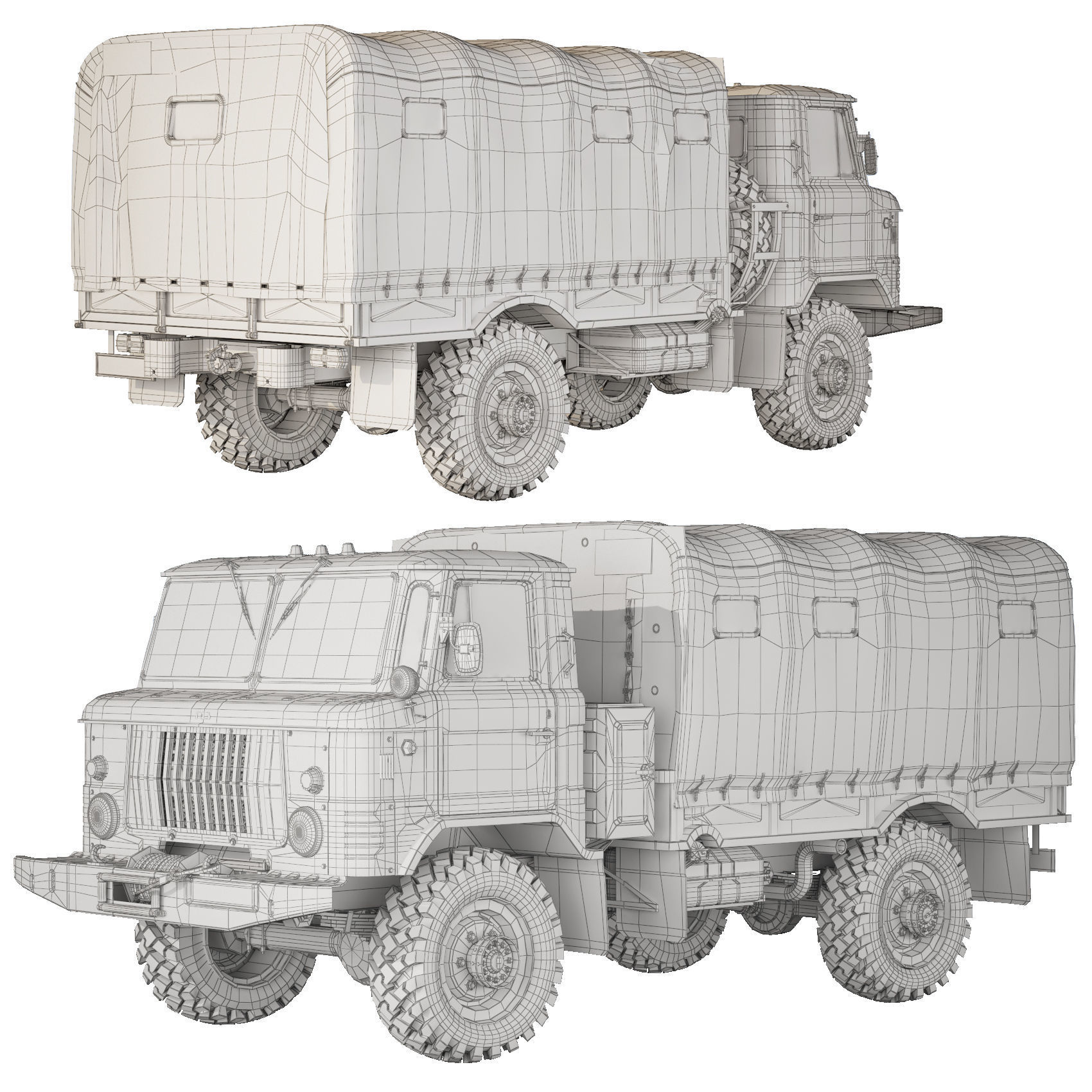 GAZ 66 A 1967 tarpaulin body 3D model_4