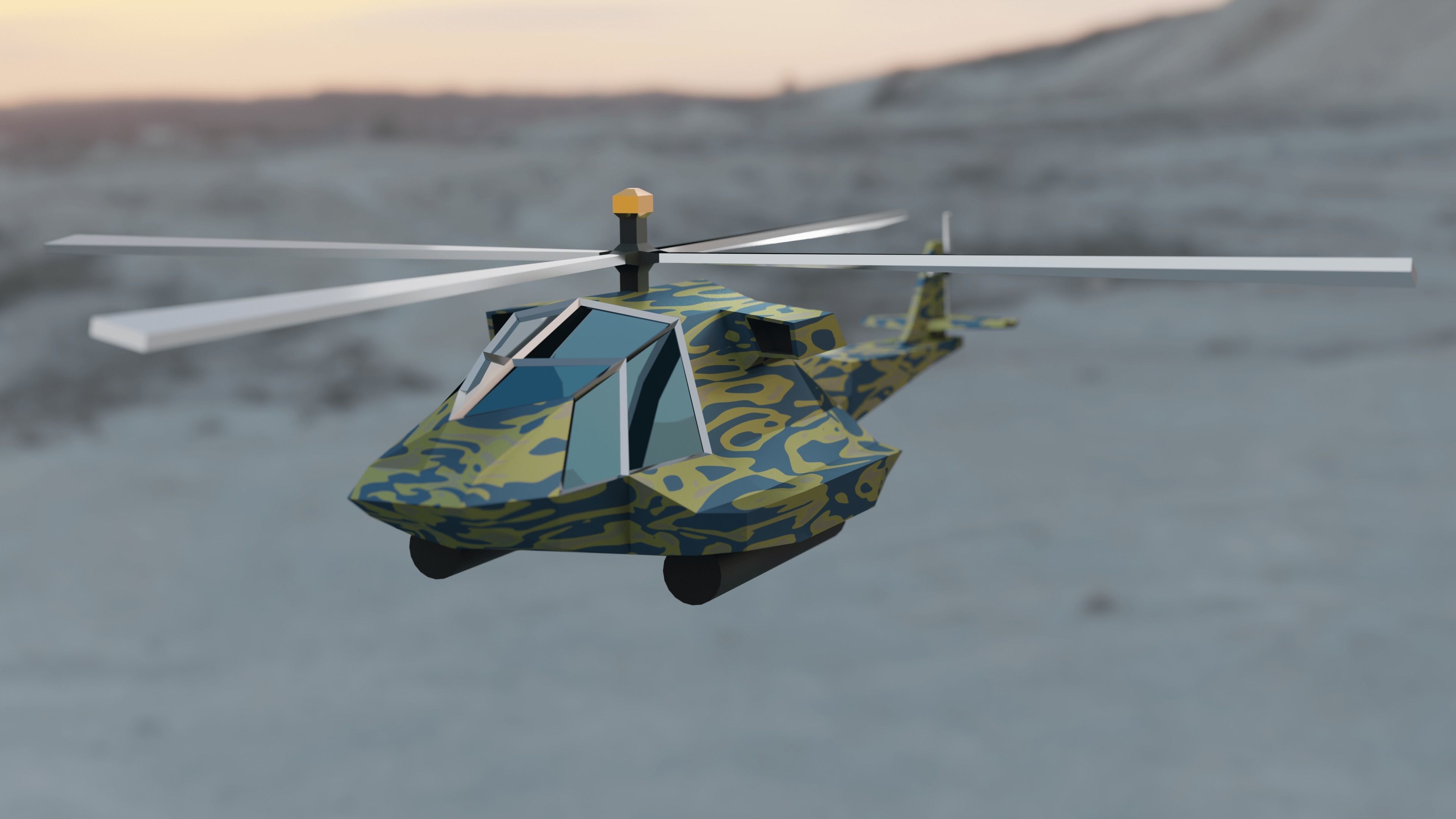 Helicopter Low-Poly 3D Model military Low-poly 3D model_5