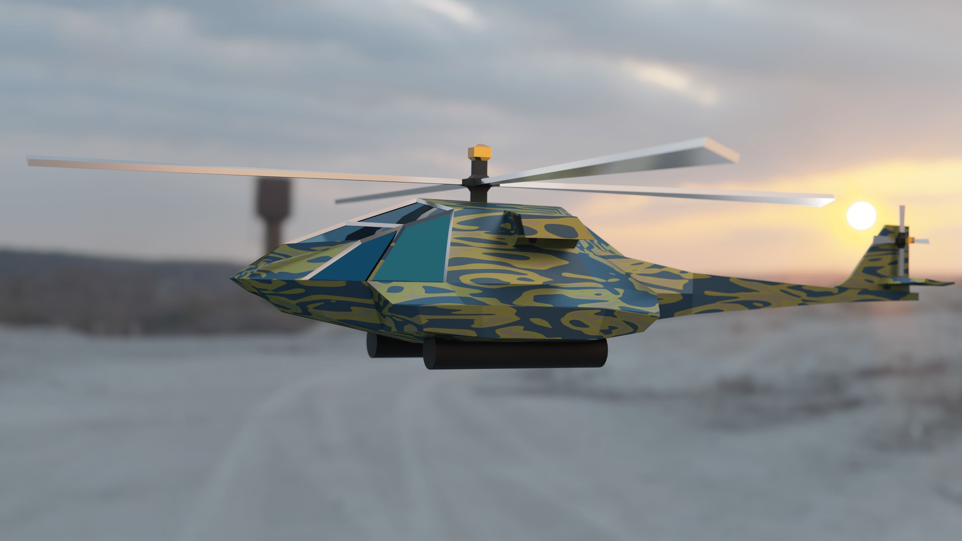 Helicopter Low-Poly 3D Model military Low-poly 3D model_3