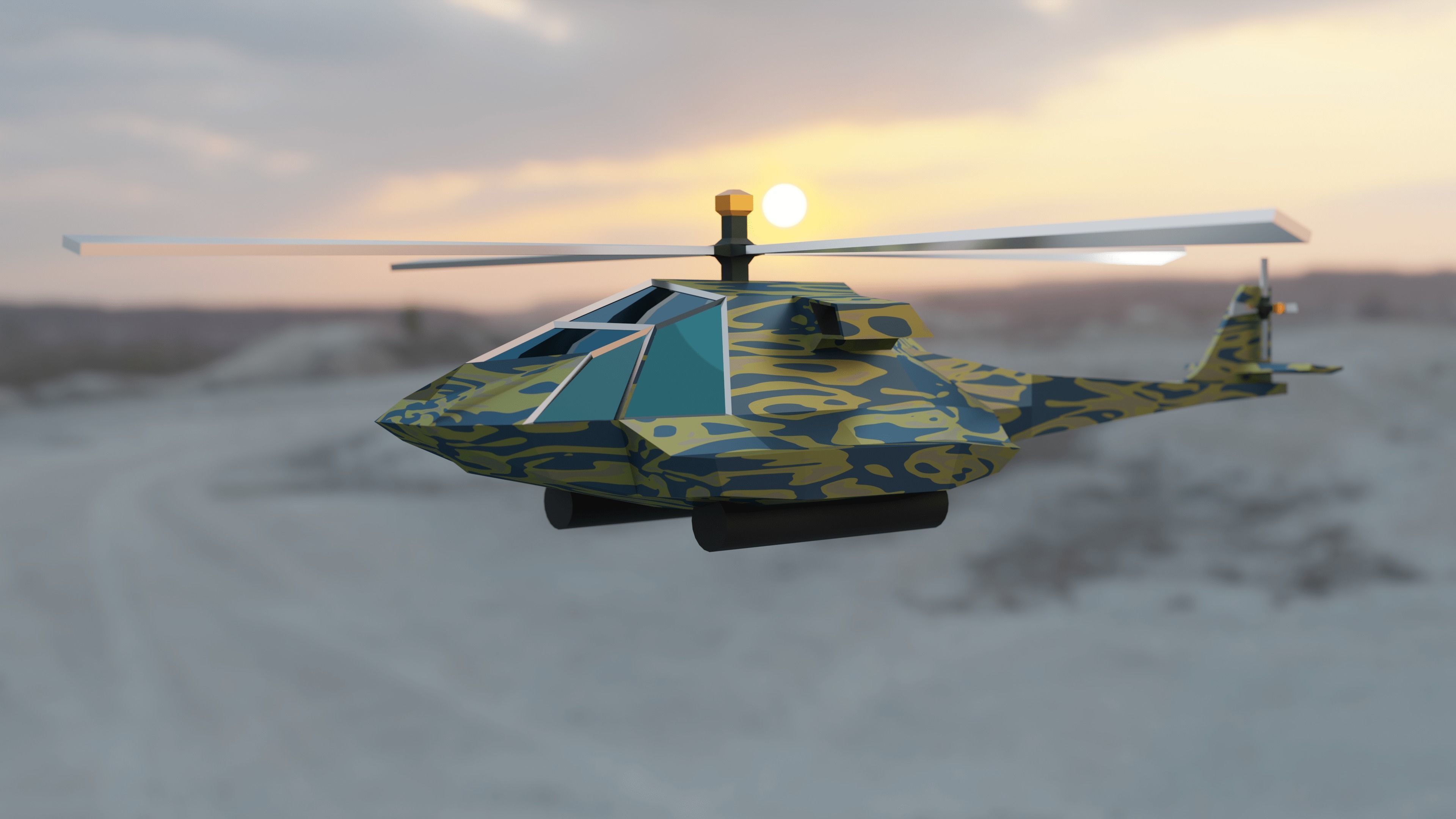 Helicopter Low-Poly 3D Model military Low-poly 3D model_1