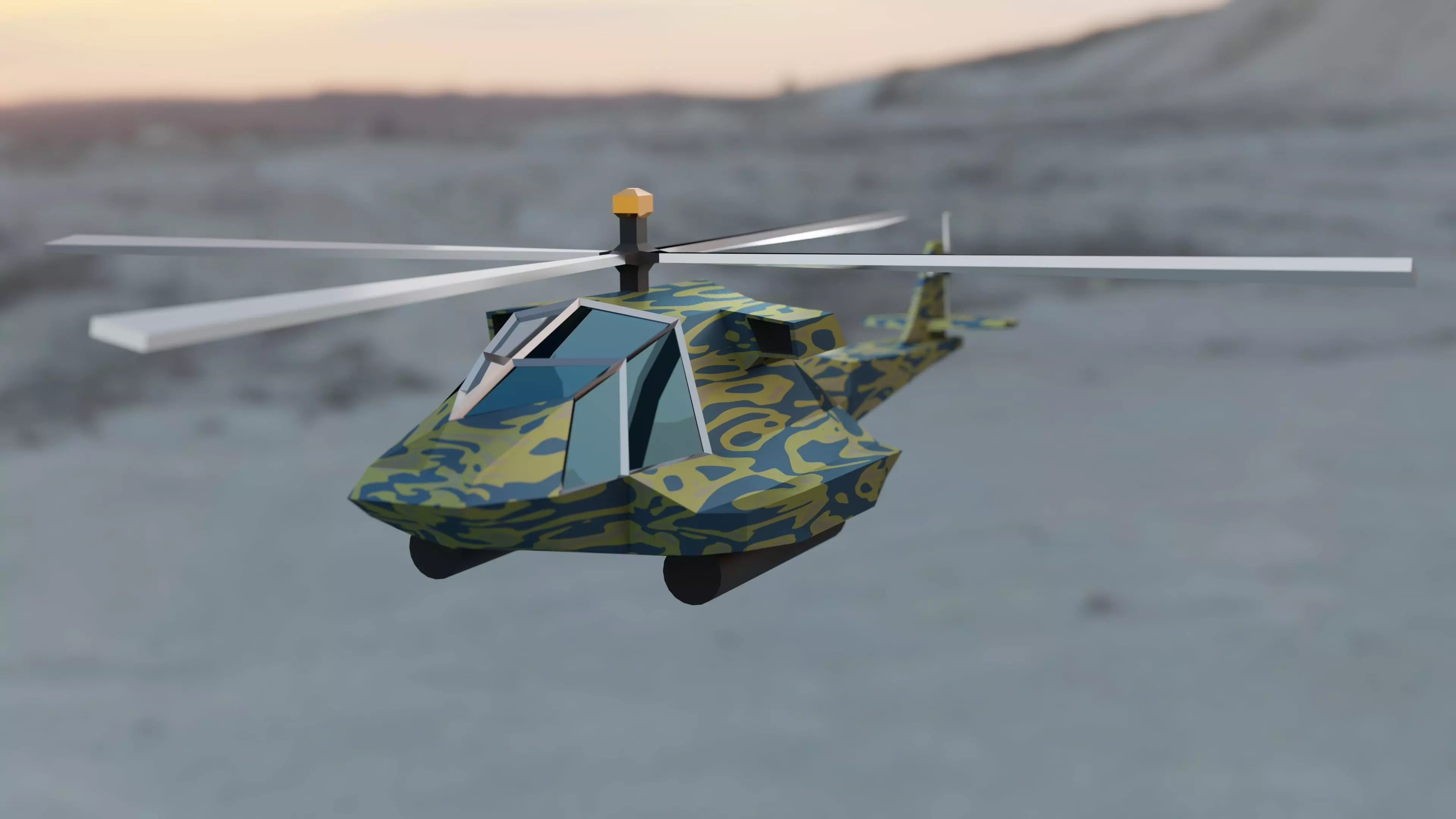 Helicopter Low-Poly 3D Model military Low-poly 3D model_0