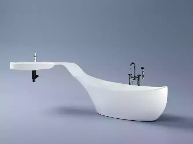 Model of a bathroom seamlessly connected to a washbasin